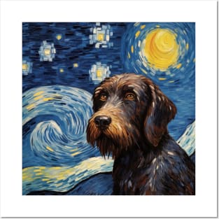 Black German Wirehaired Pointer Night Posters and Art